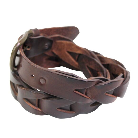 CLASSIC BRAIDED BROWN REAL LEATHER 1 1/4"WIDE DRESS CASUAL WOMEN'S BELT Sz S(79T - Picture 3 of 11